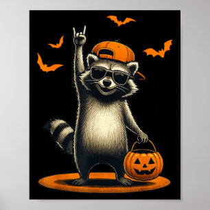 Halloween Raccoon Rock Music Gift Men Women Kids F Poster