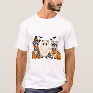 Halloween Raccoon Trio Witch Ghost Mummy T-Shirt