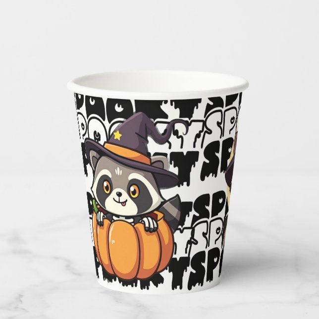 Halloween Racoon Pumpkins Spooky Paper Cups (Front)