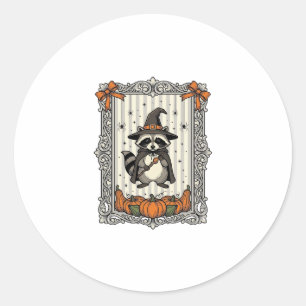 Halloween Racoon Witch Pumpkin Vintage Cute_1 Classic Round Sticker