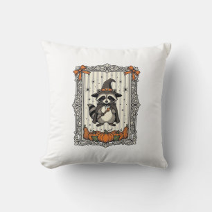 Halloween Racoon Witch Pumpkin Vintage Cute_1 Cushion