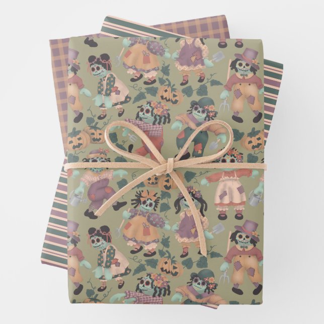 Halloween Rag Doll Zombies wrapping paper (2) (In situ)