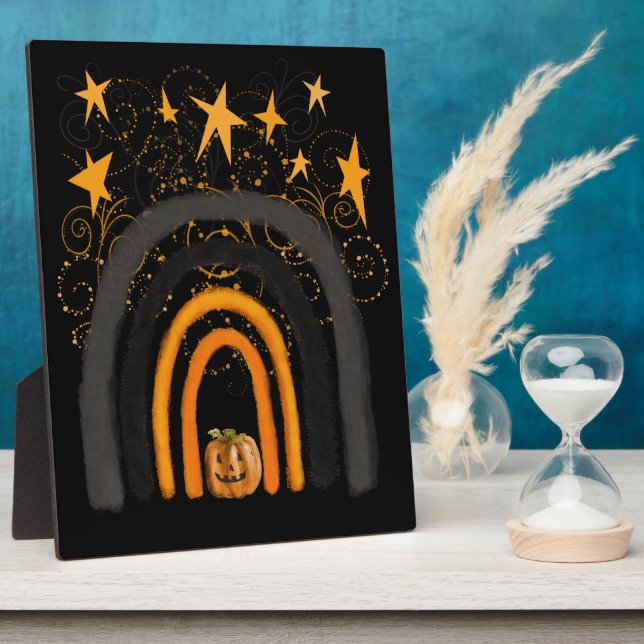 Halloween Rainbow | Pumpkin, Swirls and Stars Plaque (Side)