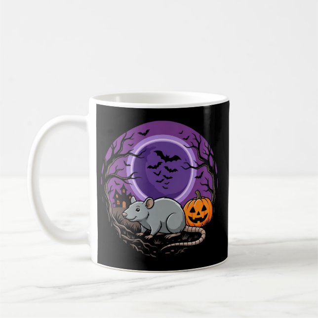 Halloween Rat Moonlit Pumpkin Vector Design Coffee Mug (Left)