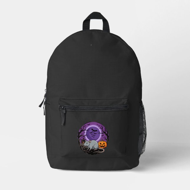 Halloween Rat Moonlit Pumpkin Vector Design Printed Backpack (Front)