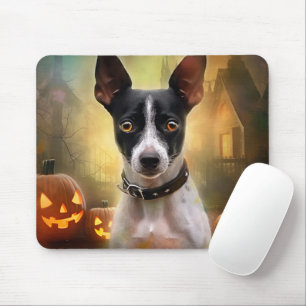 Halloween Rat Terrier With Pumpkins Scary Mouse Pad