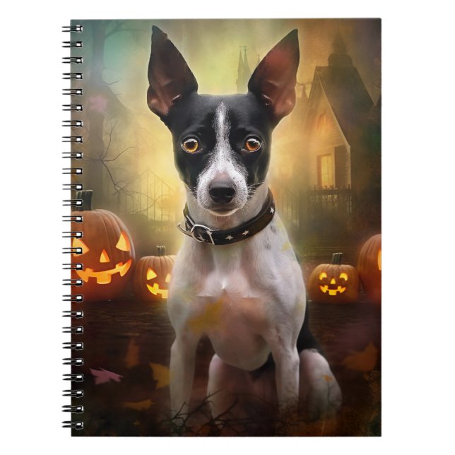 Halloween Rat Terrier With Pumpkins Scary Notebook (Front)