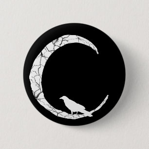 Halloween Raven and crescent moon button