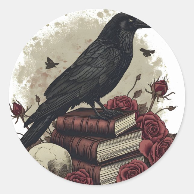 Halloween Raven Crow Classic Round Sticker (Front)