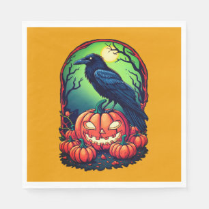 Halloween Raven in a Pumpkin Patch Napkin