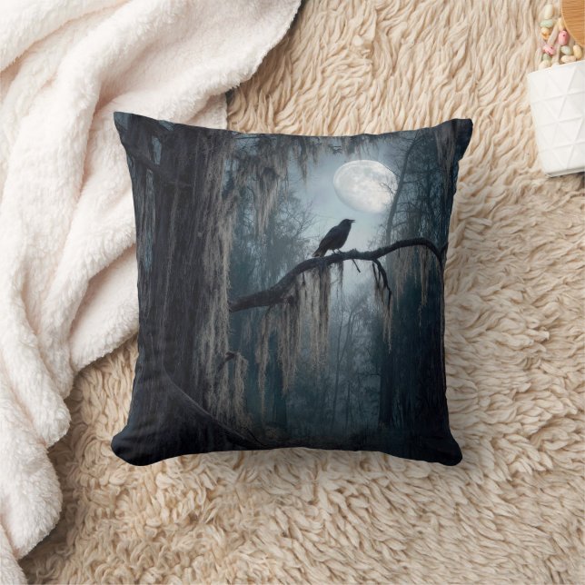 Halloween Raven in a Spooky Forest Cushion (Blanket)