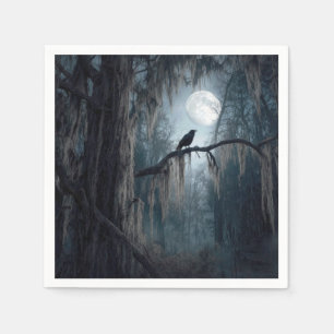 Halloween Raven in a Spooky Forest Napkin