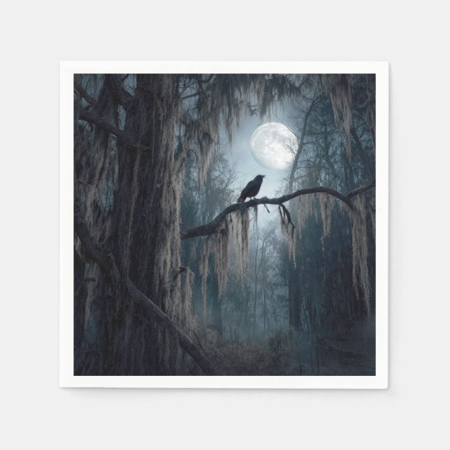 Halloween Raven in a Spooky Forest Napkin (Front)
