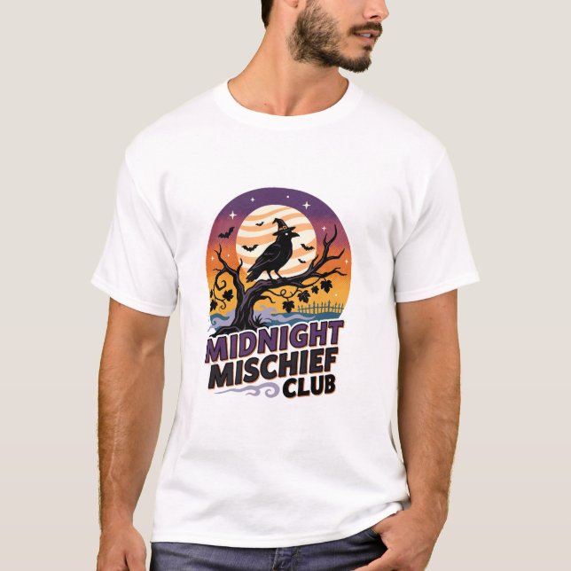 Halloween Raven Moon Mischief T-Shirt (Front)