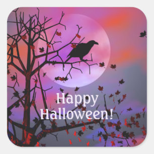 Halloween Raven Night Square Sticker