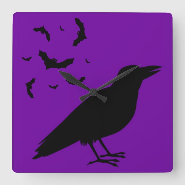 Halloween Raven Square Wall Clock (Front)