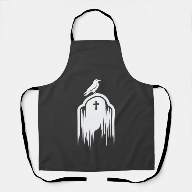 Halloween Raven Tombstone Silhouette Design Apron (Front)