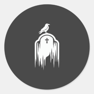 Halloween Raven Tombstone Silhouette Design Classic Round Sticker