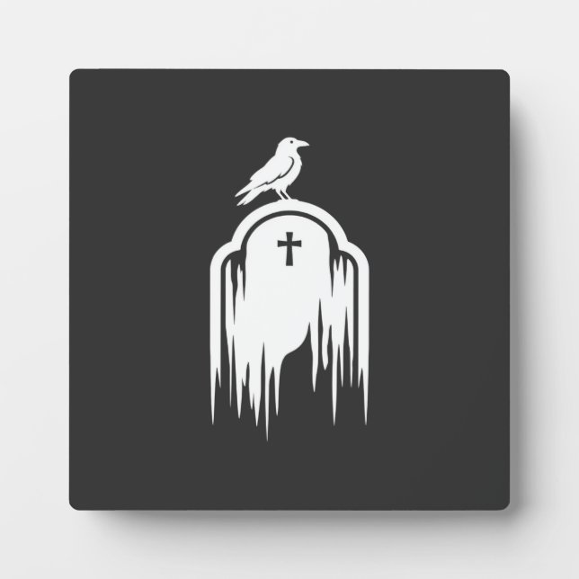 Halloween Raven Tombstone Silhouette Design Plaque (Front)