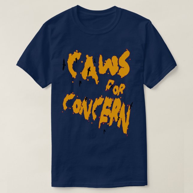 Halloween Ravens Caws For Concern Fun Pun Orange Q T-Shirt (Design Front)