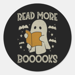 Halloween Read More Books Funny Ghost Reading Book Classic Round Sticker