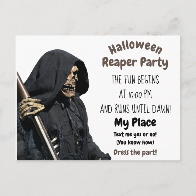 Halloween Reaper Party Postcard (Front)
