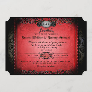 Halloween Red Black Gothic Together Wed RECEPTION Invitation