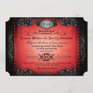 Halloween Red & Black Gothic Wedding RECEPTION Invitation
