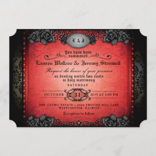 Halloween Red & Black Gothic Wedding RECEPTION Invitation