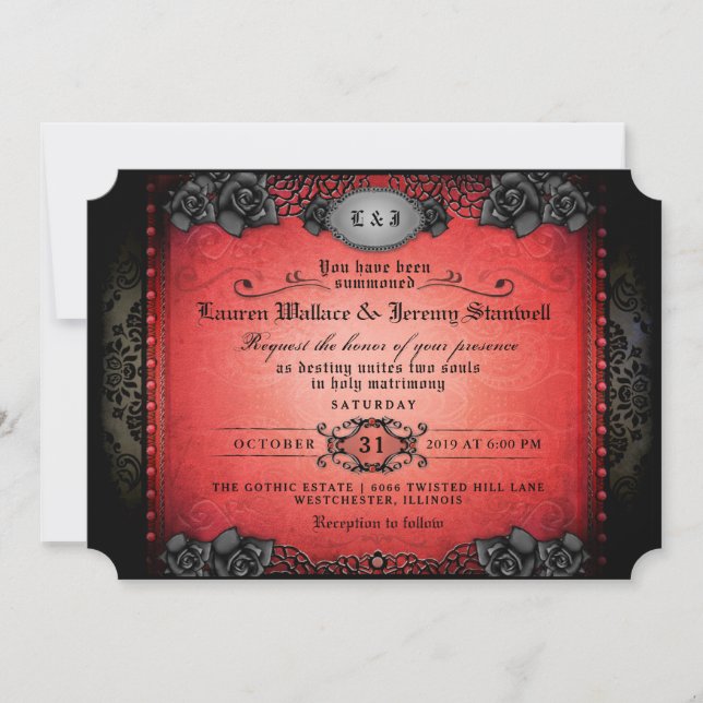 Halloween Red & Black Roses Gothic Wedding Invite (Front)