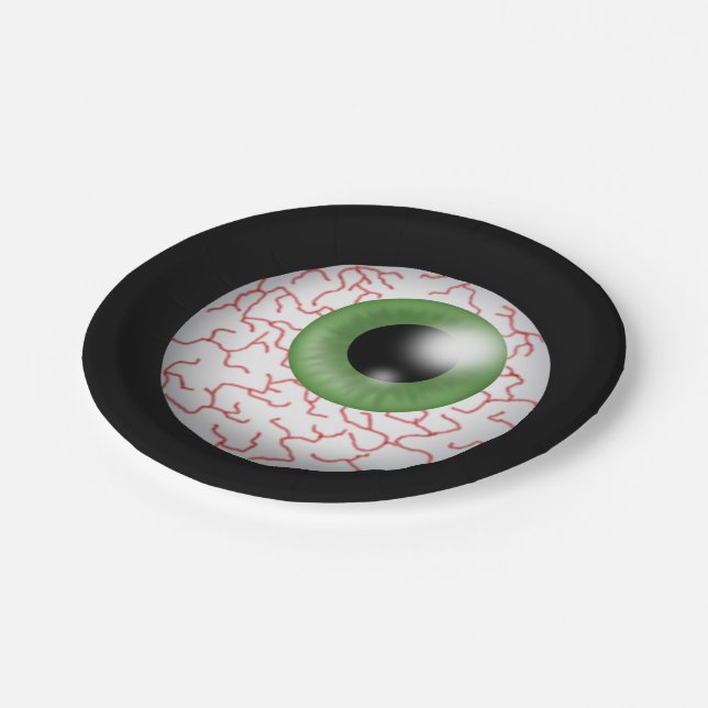 Halloween red eyeball spooky party plate (Angled)