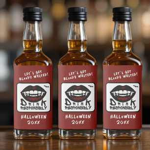 Halloween Red Lips Vampire Fangs Drink Responsibly Liquor Bottle Label
