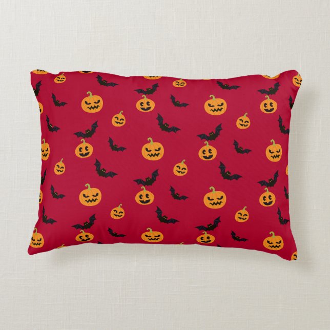 Halloween Red Pumpkin and Bat Pattern Decorative Cushion (Back)