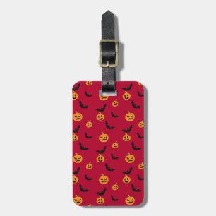 Halloween Red Pumpkin and Bat Pattern Luggage Tag