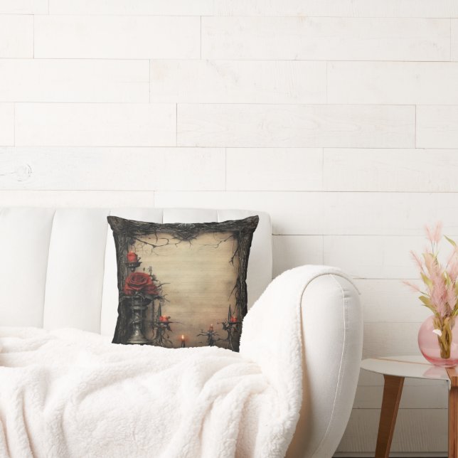 Halloween red rose with candles cushion (Couch)