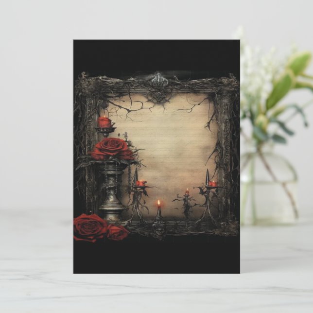 Halloween red rose with candles invitation (Standing Front)