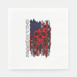 Halloween Red Skull American Flag Spider Webs Bats Napkin