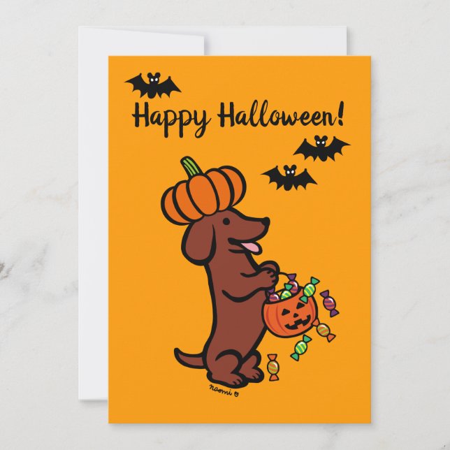 Halloween Red Smooth Haired Dachshund Card (Front)