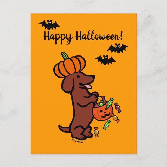 Halloween Red Smooth Haired Dachshund Postcard (Front)
