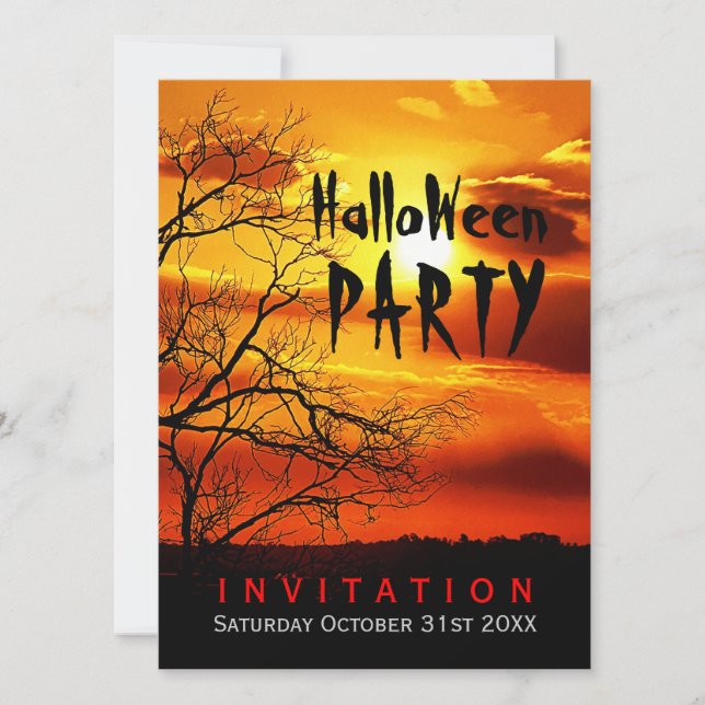 Halloween Red Sunset Sihouette Invitation (Front)