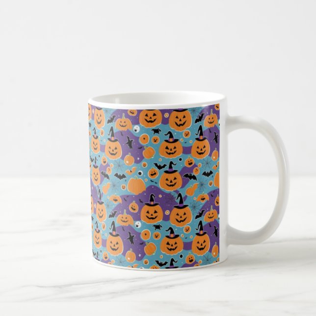 Halloween repeating pattern with pumpkins coffee mug (Right)
