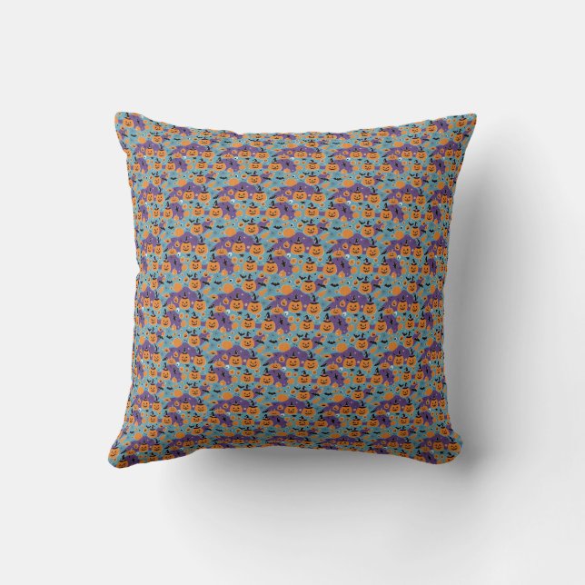 Halloween repeating pattern with pumpkins cushion (Back)