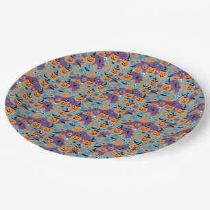 Halloween repeating pattern with pumpkins paper plate