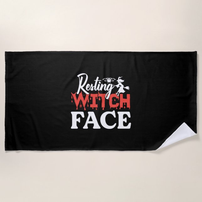 Halloween Resting Witch Facce Birthday Beach Towel (Front)