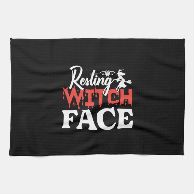 Halloween Resting Witch Facce Birthday Tea Towel (Horizontal)