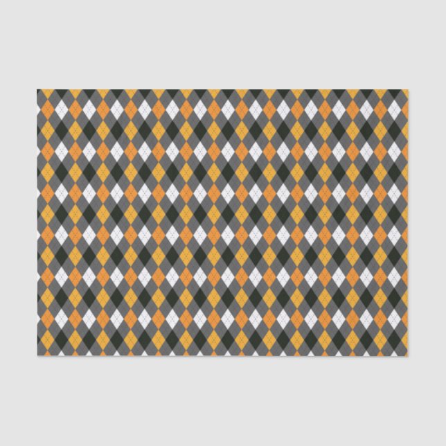 Halloween Retro Argyle Orange Black Grey White Tissue Paper (Front)