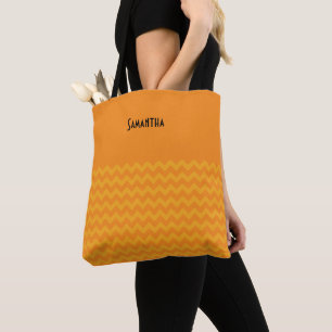 Halloween Retro Bright Orange Chevron Name Tote Bag