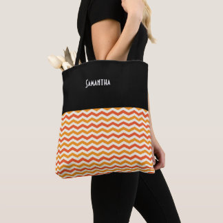Halloween Retro Chevron Black Orange White Name Tote Bag