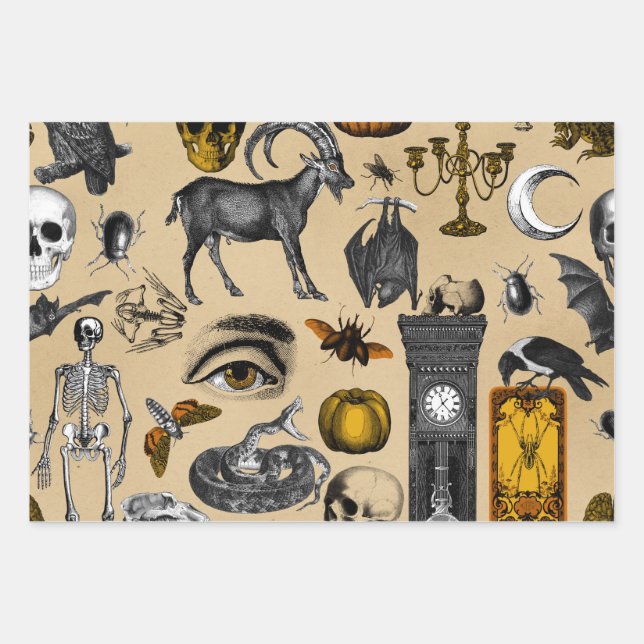 Halloween Retro Creepy Decoration Gift Pattern Wrapping Paper Sheet (Front)