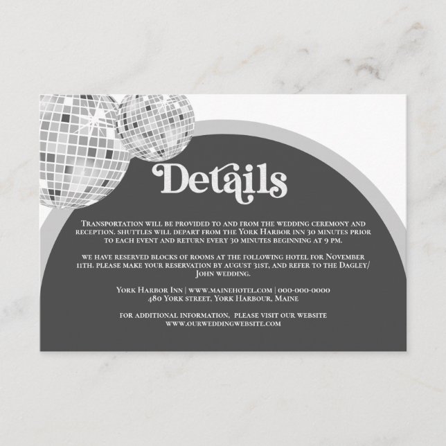 Halloween Retro Disco GOTH Wedding Details Enclosure Card (Front)